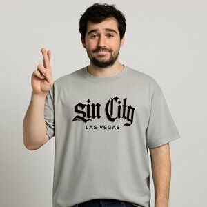 Gildan Sin City Tee Short Shirt Sleeve Crew Neck Gray Heavy Cotton XXL New
